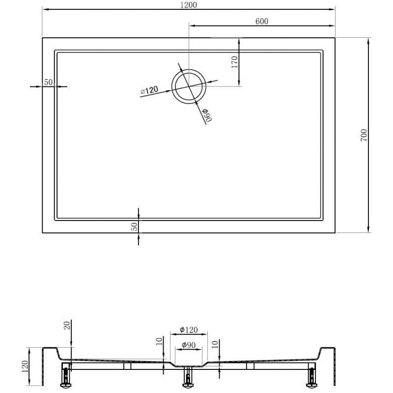 Mexen Flow+ pravokotni tuš kad 120 x 70 cm, bel sijaj - 46R107012H