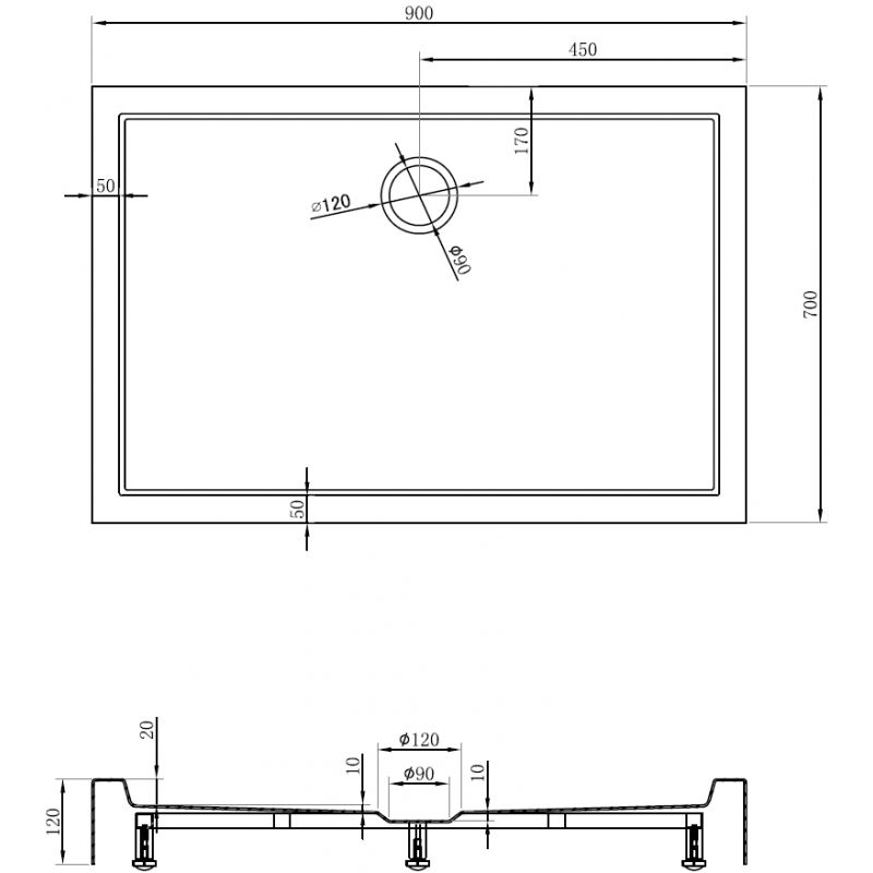 Mexen Flow+ rektangulär duschkar 90 x 70 cm, svart matt - 46R707090H
