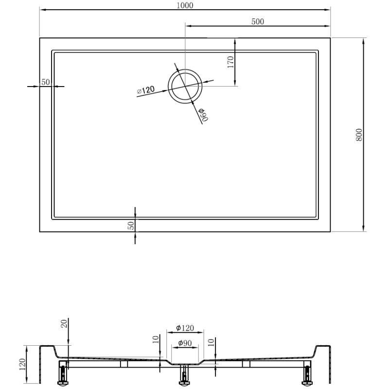 Mexen Flow+ ristkülikukujuline dušialus 100 x 80 cm, valge läige - 46R108010H