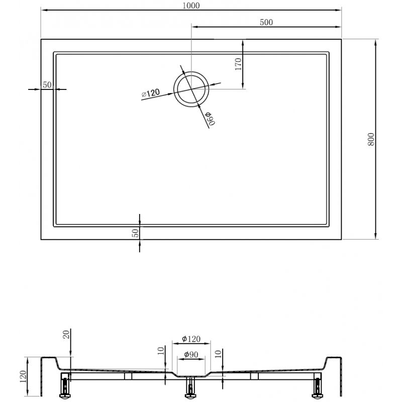 Mexen Flow+ rektangulär Duschwann 100 x 80 cm, schwaarze Mat - 46R708010H