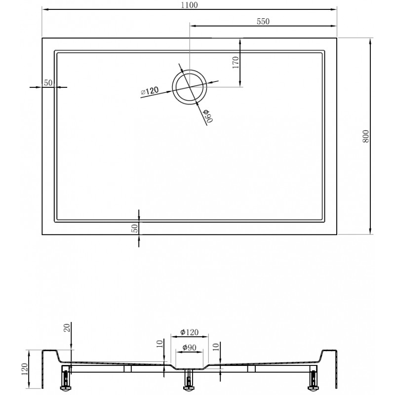 Mexen Flow+ brodzik prostokątny 110 x 80 cm, biały połysk - 46R108011H