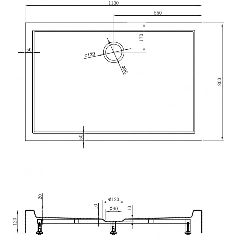 Mexen Flow+ Rectangular Shower Tray 110 x 80 cm, White Gloss - 46R108011H