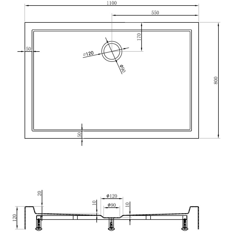 Mexen Flow+ ristkülikukujuline dušinurk 110 x 80 cm, valge läige - 46R108011H