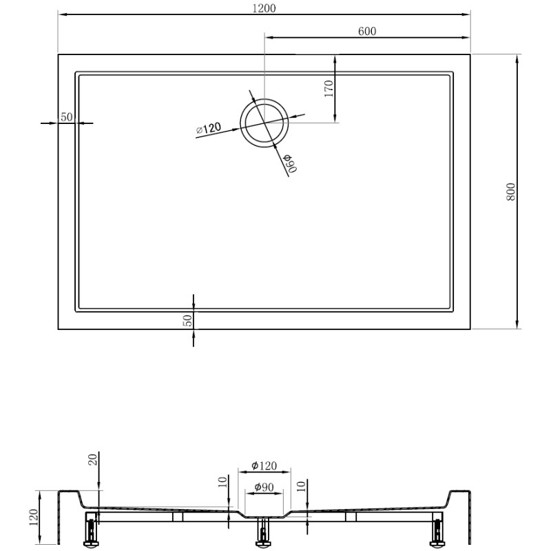 Mexen Flow+ ristkülikukujuline dušialus 120 x 80 cm, must matt - 46R708012H