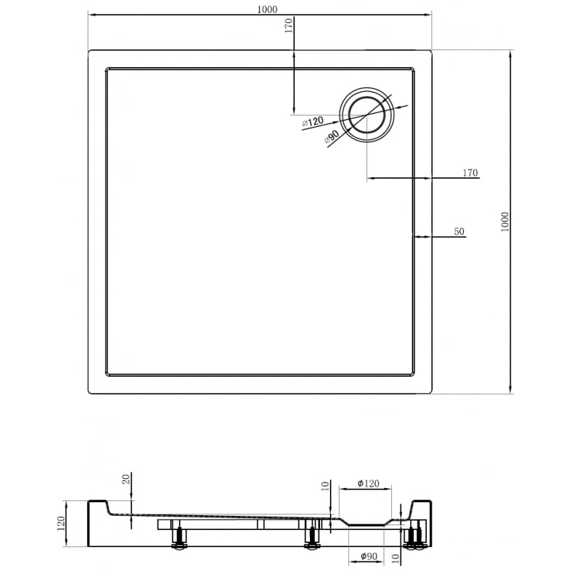 Mexen Flow+ brodzik kwadratowy 100 x 100 cm, czarny mat - 46S701010H