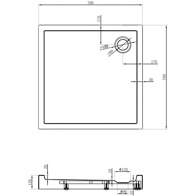 Mexen Flow+ base de duche quadrada 70 x 70 cm, preto mate - 46S707070H