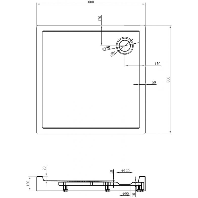 Mexen Flow+ τετράγωνη ντουζιέρα 80 x 80 εκ., λευκή γυαλιστερή - 46S108080H
