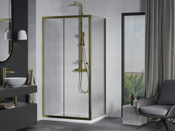 Mexen Apia Duschkabine, Schiebetür 100 x 80 cm, transparent, gold + Flat Duschwanne, weiß- 840-100-080-50-00-4010G