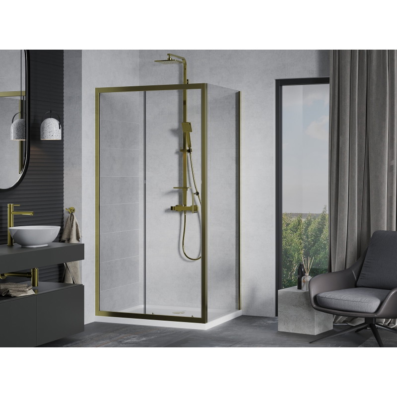 Mexen Apia liuglev dušinurk 100 x 90 cm, läbipaistev, kuldne + Flat dušialus, valge - 840-100-090-50-00-4010G