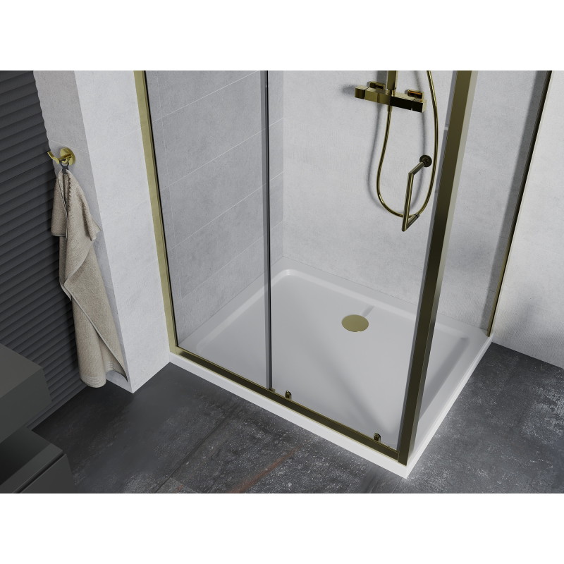 Mexen Apia liuglev dušinurk 100 x 90 cm, läbipaistev, kuldne + Flat dušialus, valge - 840-100-090-50-00-4010G