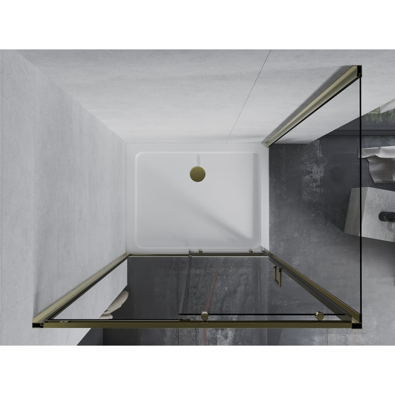 Mexen Apia sliding shower cabin 100 x 90 cm, transparent, gold + Flat shower tray, white - 840-100-090-50-00-4010G