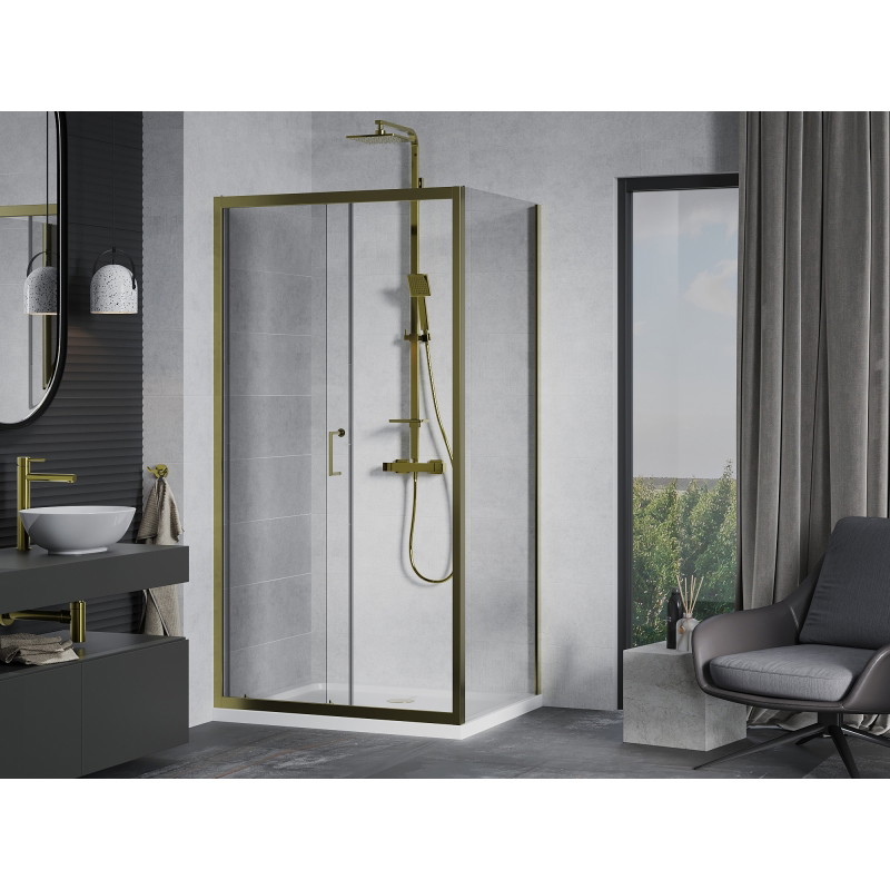 Mexen Apia liuglev dušinurk 100 x 90 cm, läbipaistev, kuldne + Flat dušialus, valge - 840-100-090-50-00-4010G