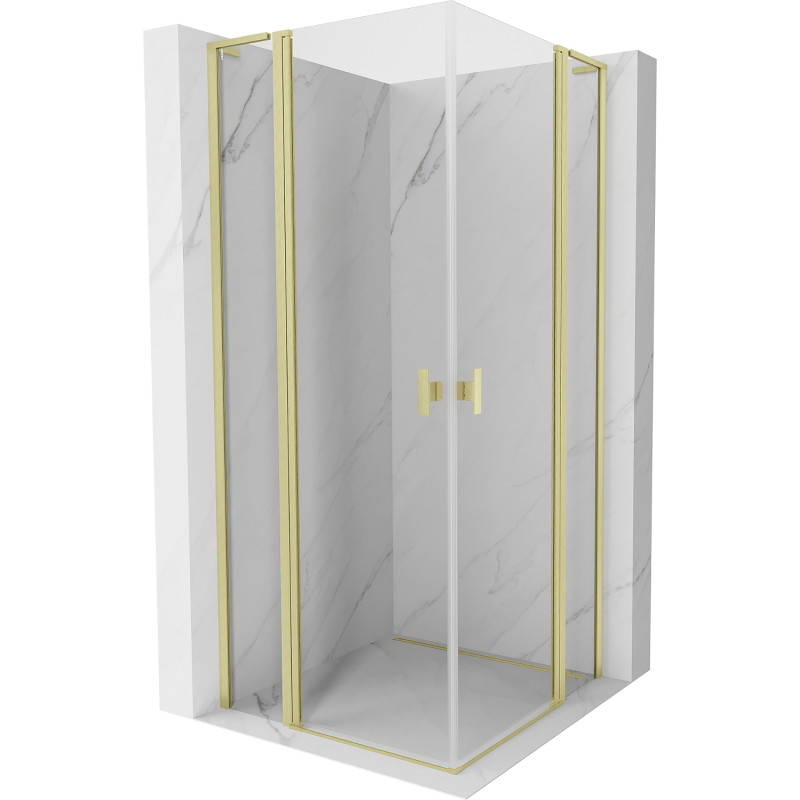 Mexen Mist L Duo tuš kabina s preklopnim vratima 90 x 90 cm, prozirna, zlatna brušena - 8A4L-090-090-55-00