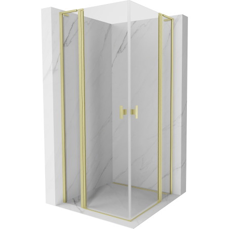 Mexen Mist L Duo tuš kabina s preklopnim vratima 90 x 90 cm, prozirna, zlatna brušena - 8A4L-090-090-55-00