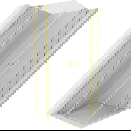 Mexen Mist L Duo kääntyvä suihkukoppi 100 x 100 cm, läpinäkyvä, harjattu kulta - 8A4L-100-100-55-00