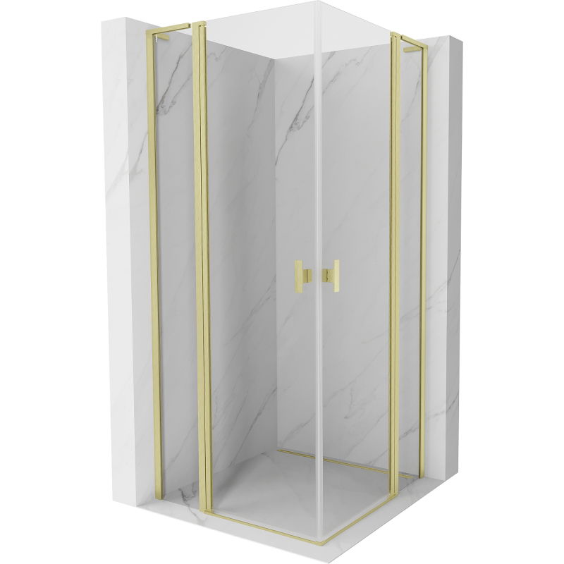 Mexen Mist L Duo Duschkabine schwenkbar 120 x 120 cm, transparent, gebürstetes Gold - 8A4L-120-120-55-00