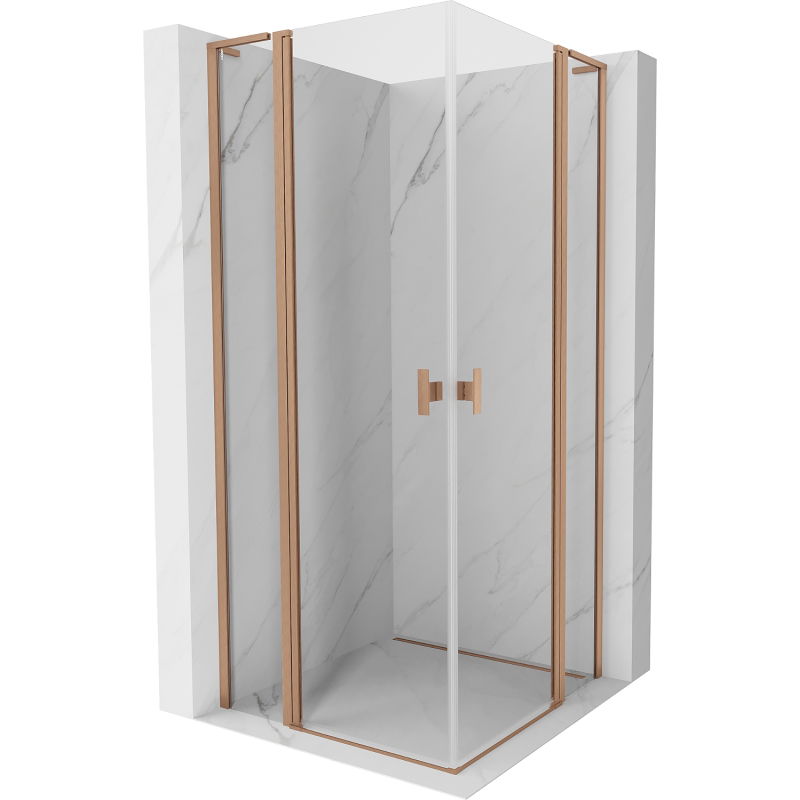 Mexen Mist L Duo cabine de duche com porta de abrir 110 x 110 cm, transparente, cobre escovado - 8A4L-110-110-65-00