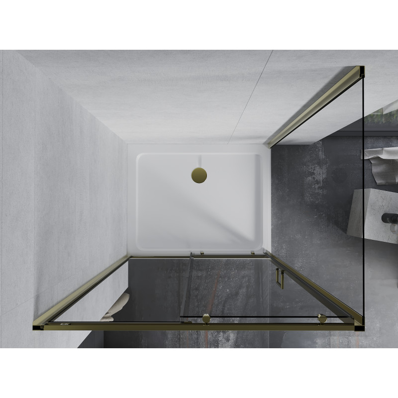 Mexen Apia drsna tuš kabina 110 x 90 cm, prosojna, zlata + pladenj Flat, bel - 840-110-090-50-00-4010G