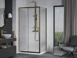 Mexen Apia drsna prha 120 x 80 cm, prozorna, zlata + pladenj Flat, bel - 840-120-080-50-00-4010G