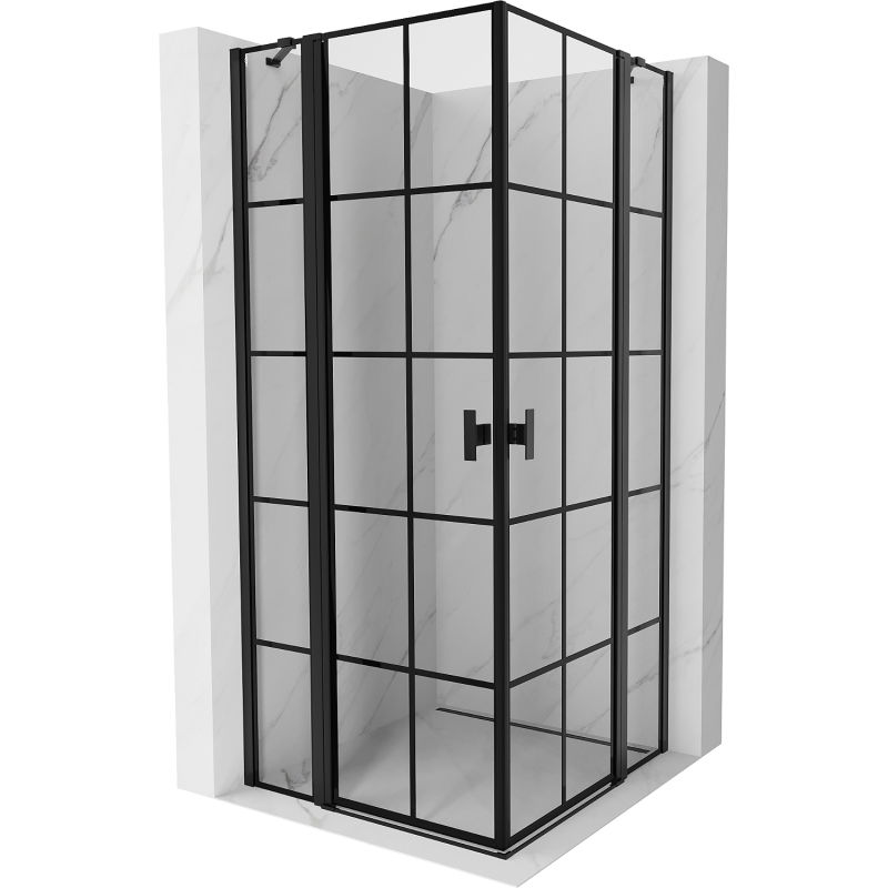Mexen Mist Duo Duschkabine schwenkbar 85 x 85 cm, schwarzes Gitter, schwarz - 8A4-085L-085P-70-77