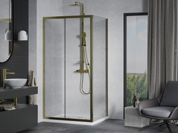 Mexen Apia prozirna klizna tuš kabina 130 x 80 cm, zlatna + plitka Flat, bijela - 840-130-080-50-00-4010G