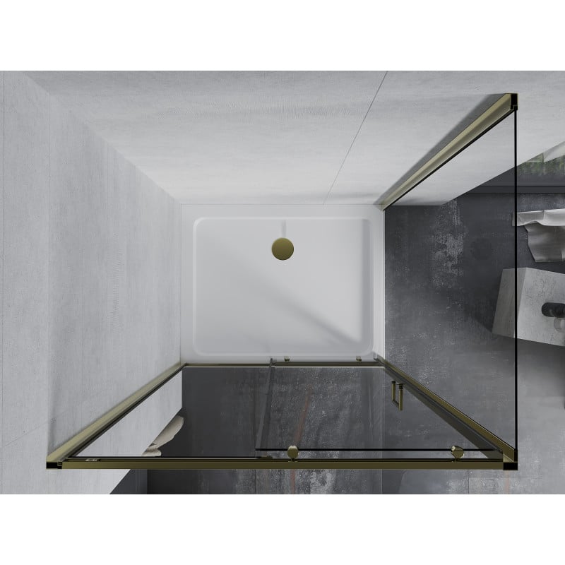 Mexen Apia Duschkabine, Schiebetür 130 x 80 cm, transparent, gold + Duschwanne Flat, weiß- 840-130-080-50-00-4010G