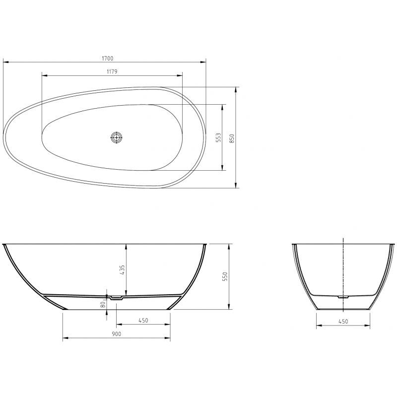 Mexen Glass Denim freistehende transparente Badewanne 170 x 85 cm, Chrom-Abfluss - 58061708507