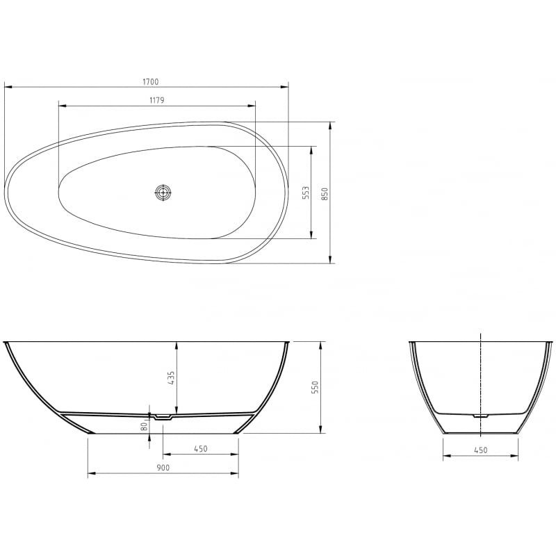 Mexen Glass chiara vasca da bagno autoportante trasparente 170 x 85 cm, tappo cromato - 58061708508