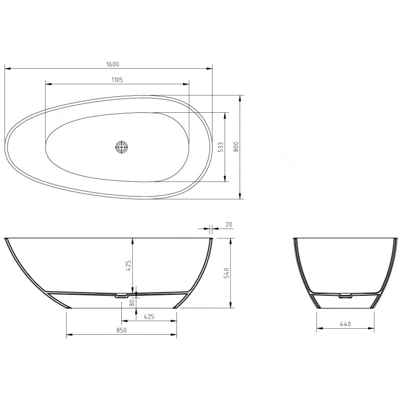 Mexen Glass Black Freestanding Transparent Bath 160 x 80 cm, Chrome Plug - 58061608013