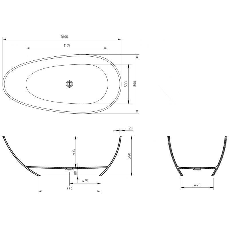 Mexen Glass musta vapaasti seisova läpinäkyvä 160 x 80 cm, kromitulppa - 58061608013