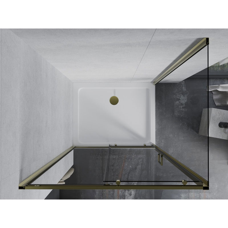 Mexen Apia cabina doccia scorrevole 130 x 100 cm, trasparente, dorata + piatto doccia Flat, bianco- 840-130-100-50-00-4010G