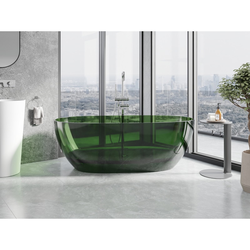 Mexen Pure freistehende transparente Badewanne 170 x 80 cm, forest, Chrom-Ablauf - 58071708002
