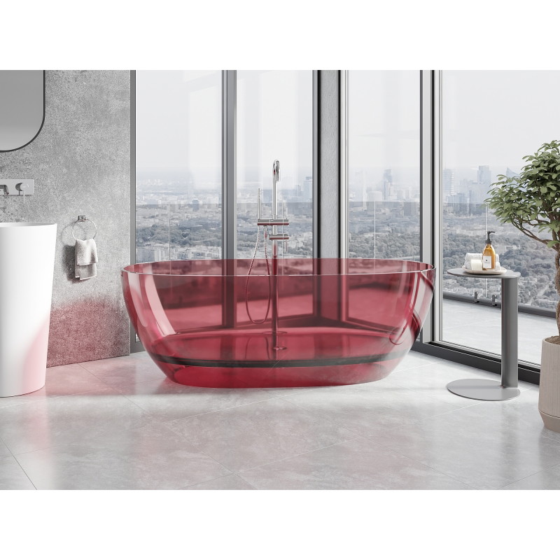 Mexen Pure vrijstaande transparante badkuip 170 x 80 cm, eosine, chromen stop - 58071708003