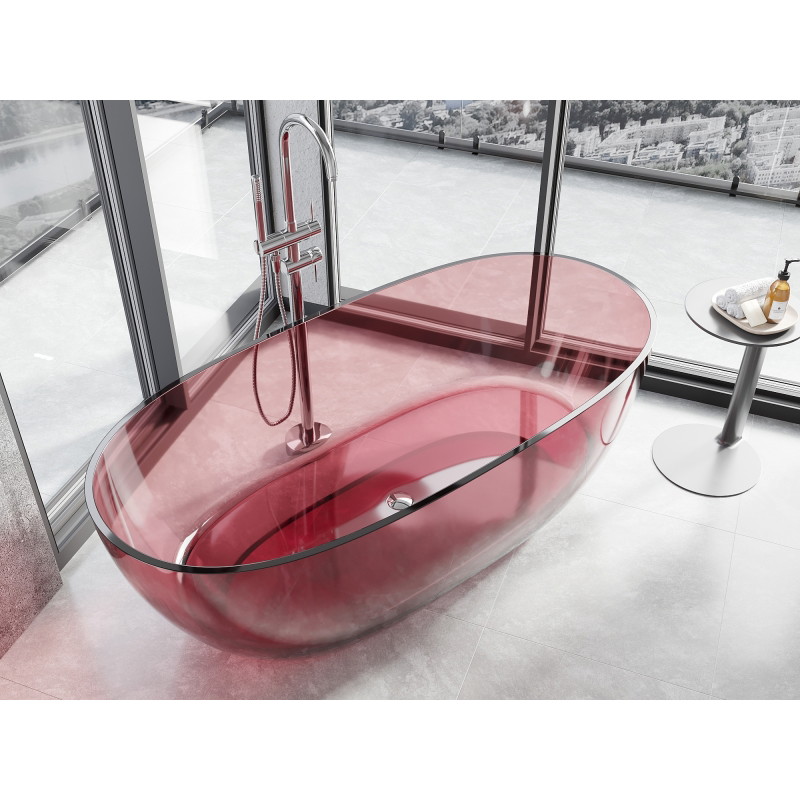 Mexen Pure fristående transparent badkar 170 x 80 cm, eosin, krompropp - 58071708003