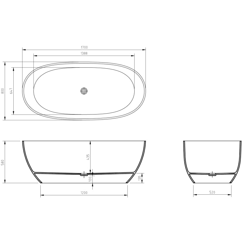Mexen Pure freistehende transparente Badewanne 170 x 80 cm, Denim, Chrom-Stopfen - 58071708007