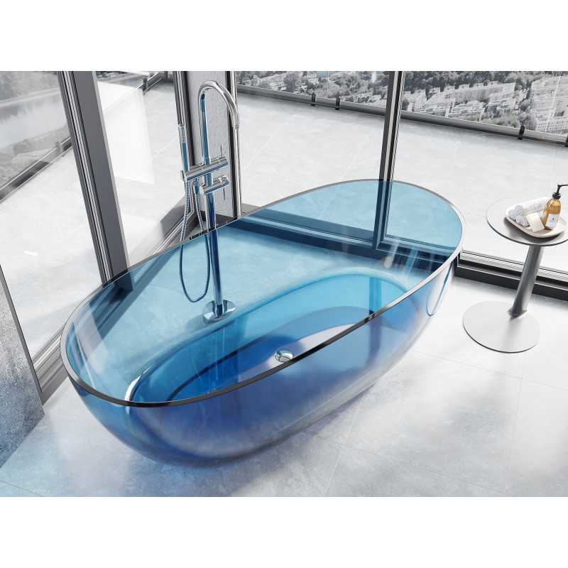 Mexen Pure wanna wolnostojąca transparentna 170 x 80 cm, denim, korek chrom - 58071708007