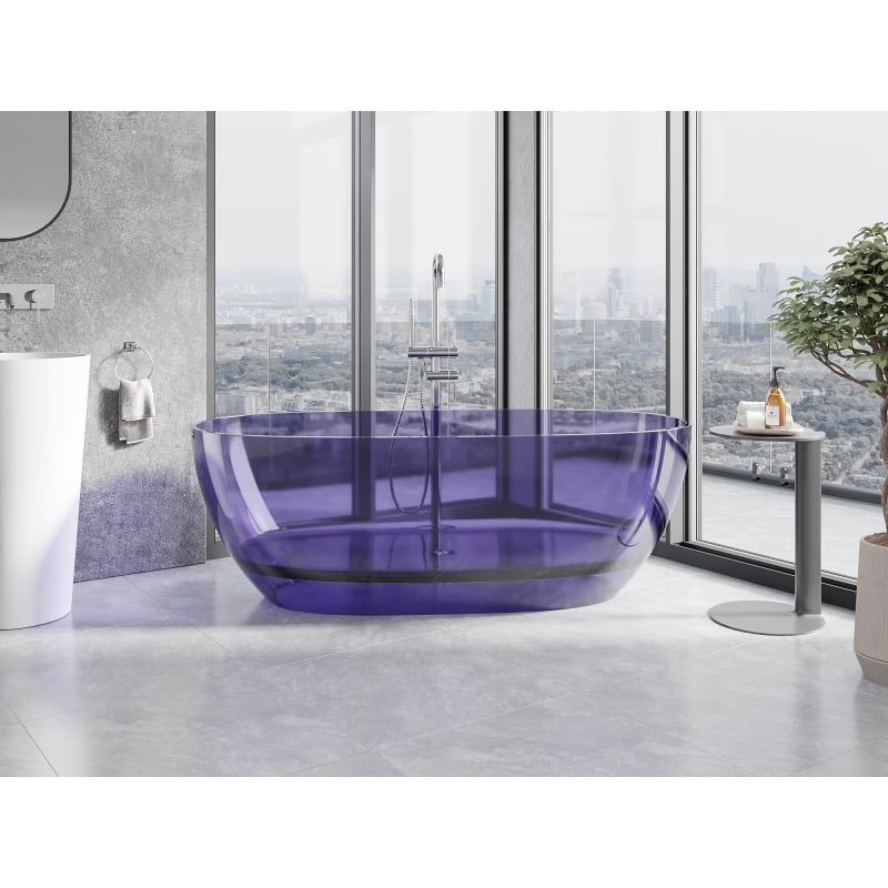 Mexen Pure dark slate blue freestanding transparent bath 170 x 80 cm, chrome plug - 58071708010