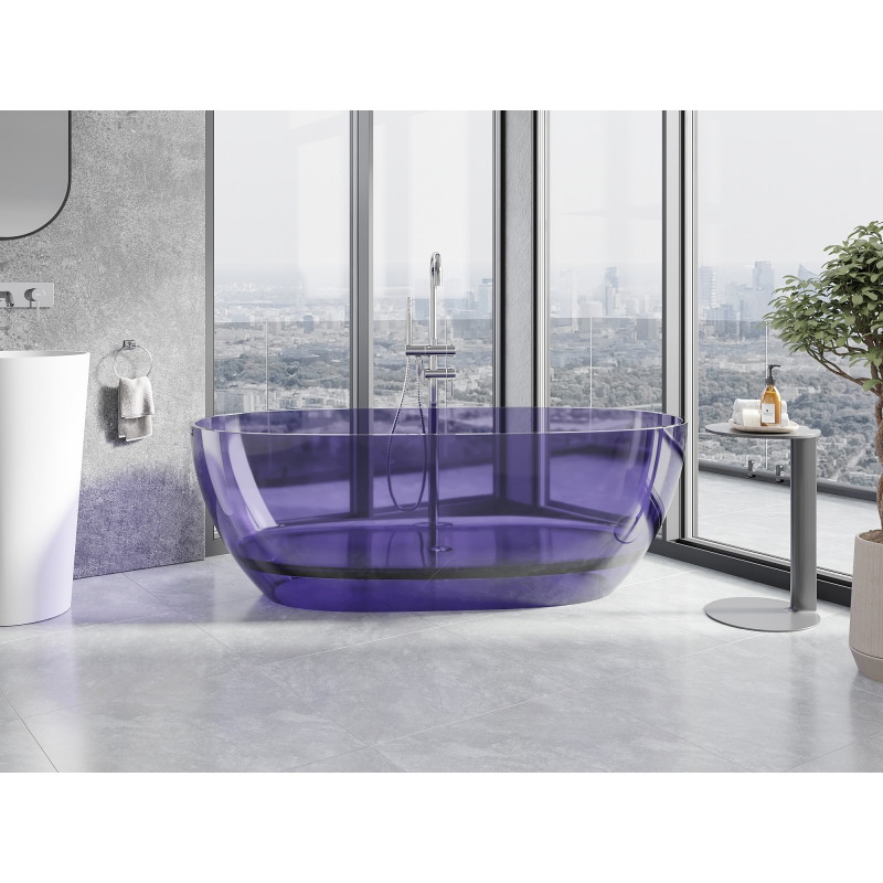Mexen Pure Freistehende transparente Badewanne 170 x 80 cm, Dunkel Schieferblau, Chrom Verschluss - 58071708010