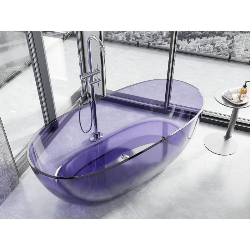Mexen Pure freestanding transparent bathtub 170 x 80 cm, dark slate blue, chrome drain plug - 58071708010
