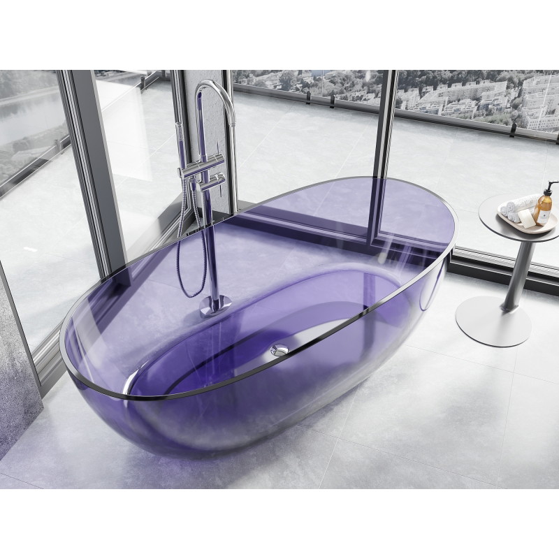 Mexen Pure Freistehende transparente Badewanne 170 x 80 cm, Dunkel Schieferblau, Chrom Verschluss - 58071708010
