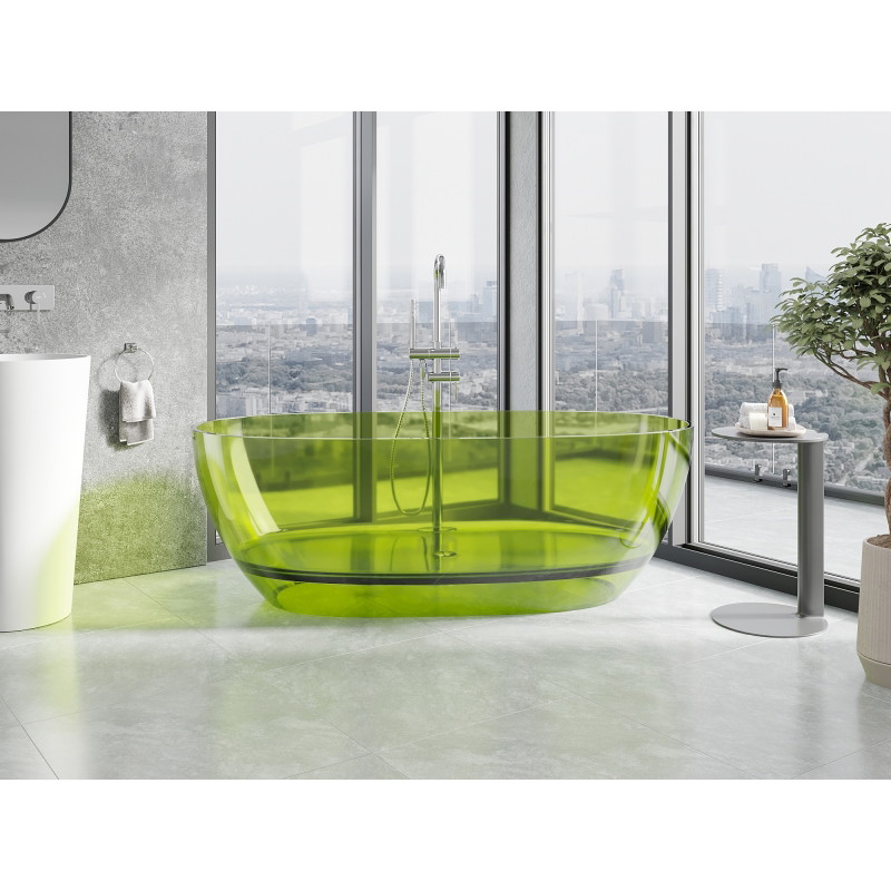 Mexen Pure Freistehende transparente Badewanne 170 x 80 cm, Limette, Chromverschluss - 58071708012