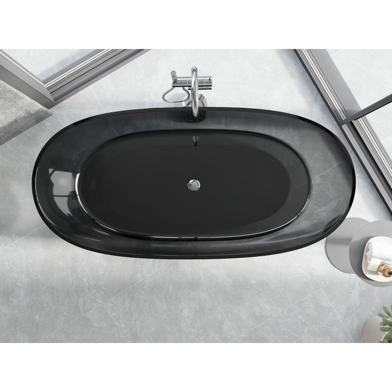 Mexen Pure nero vasca da bagno autoportante trasparente 170 x 80 cm, tappo cromato - 58071708013