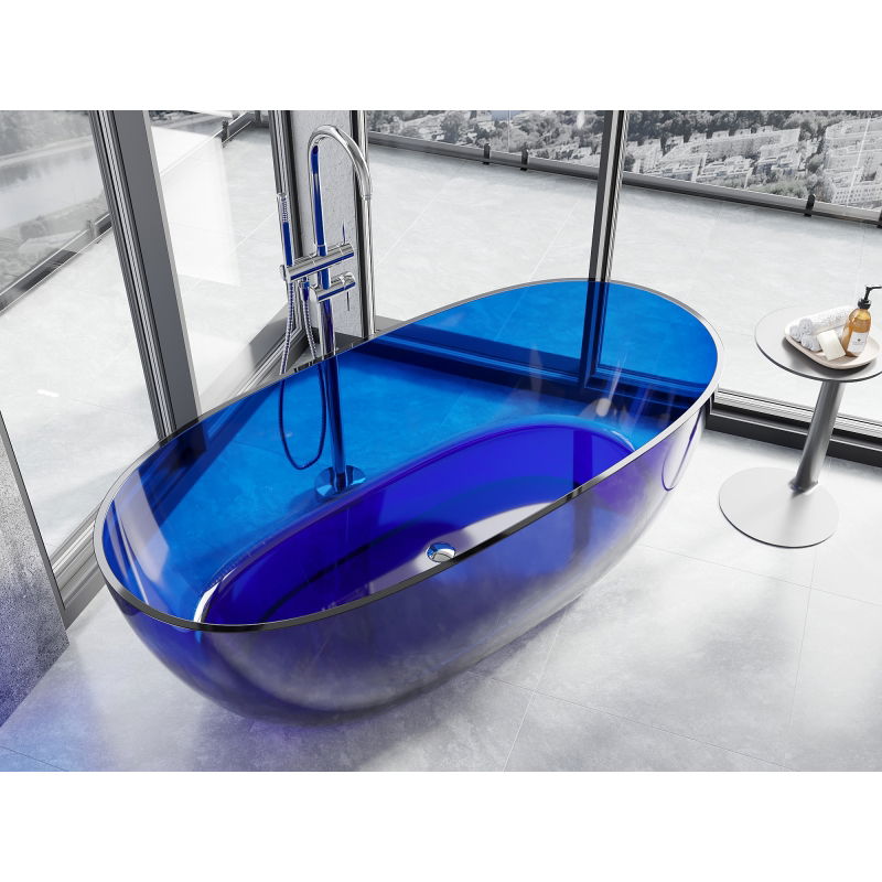 Mexen Pure sapphire ελεύθερη μπανιέρα διαφανής 170 x 80 cm, χρωμιωμένο βύσμα