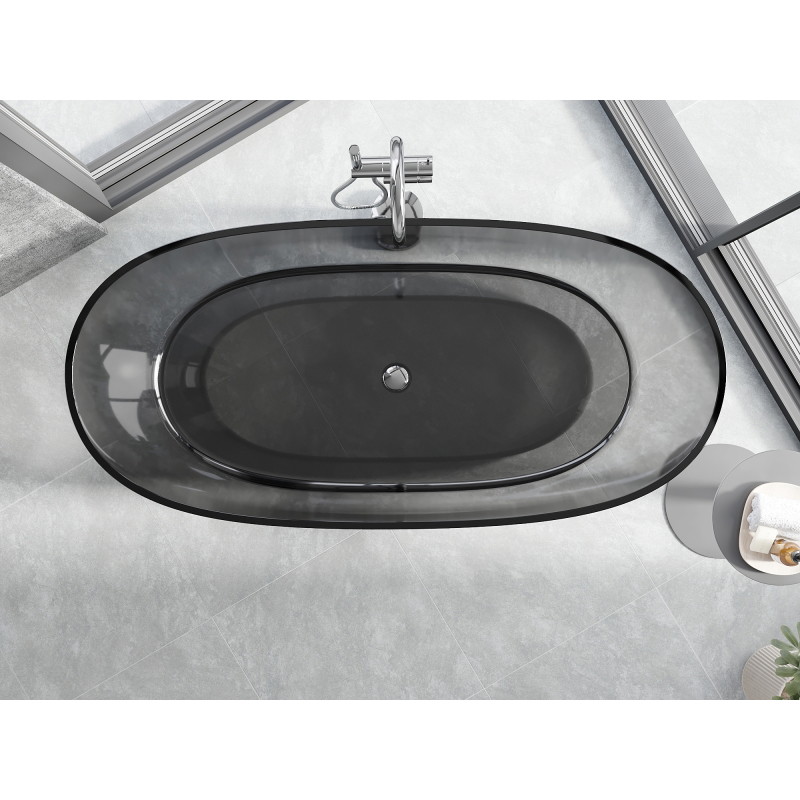 Mexen Pure freistehende transparente Badewanne 170 x 80 cm, smoke, Chromverschluss - 58071708019