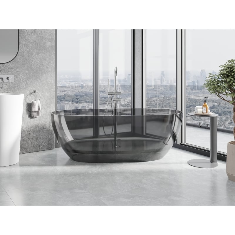 Mexen Pure freestanding transparent bathtub 170 x 80 cm, smoke, chrome plug - 58071708019