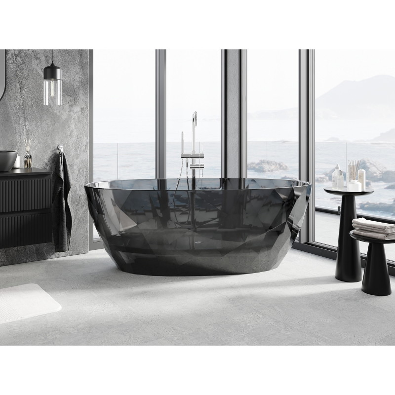 Mexen Orax freistehende transparente Badewanne 170 x 80 cm, schwarz, Ablauf chrom - 58081708013