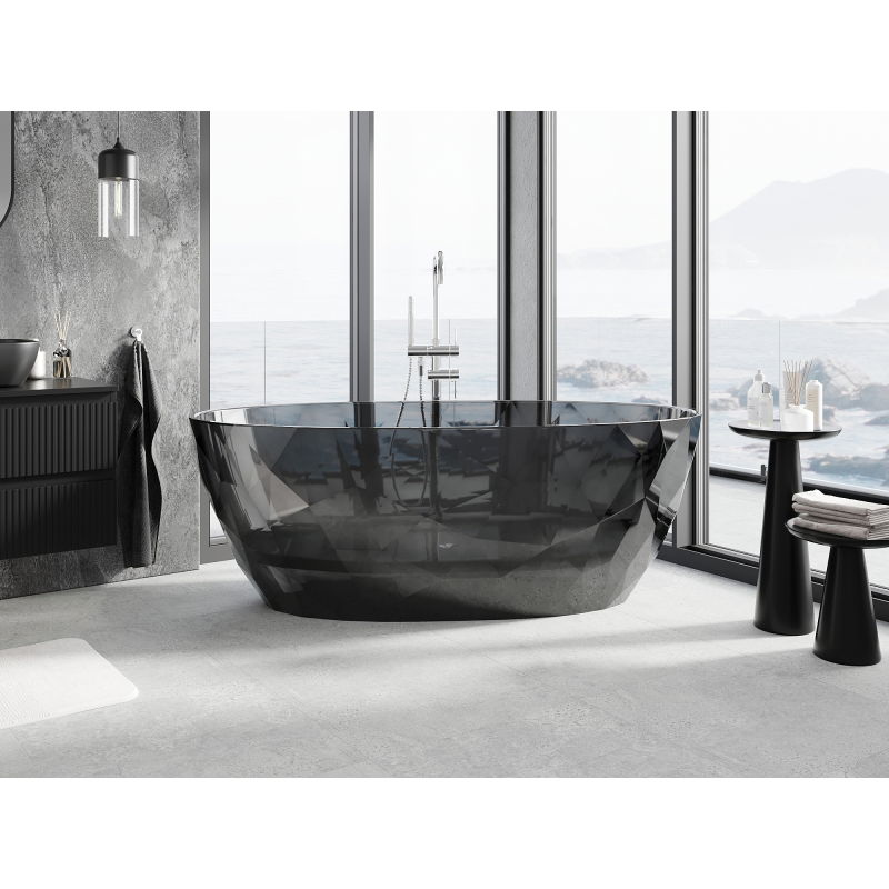 Mexen Orax vasca da bagno nera indipendente trasparente 170 x 80 cm, tappo cromo - 58081708013