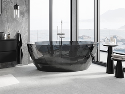 Mexen Orax vasca da bagno nera indipendente trasparente 170 x 80 cm, tappo cromo - 58081708013