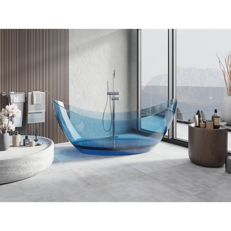 Mexen Vea freistehende durchsichtige Badewanne 180 x 80 cm, Denim, Chrom-Stöpsel - 58091808007
