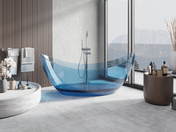 Mexen Vea vasca da bagno freestanding trasparente 180 x 80 cm, denim, tappo cromato - 58091808007